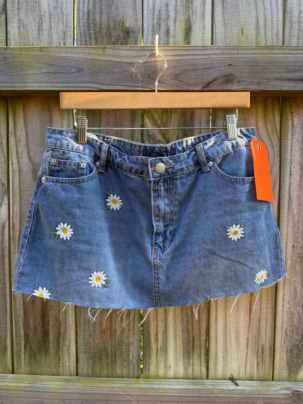Reworked Daisy Embroidered Y2K Denim Mini Skirt